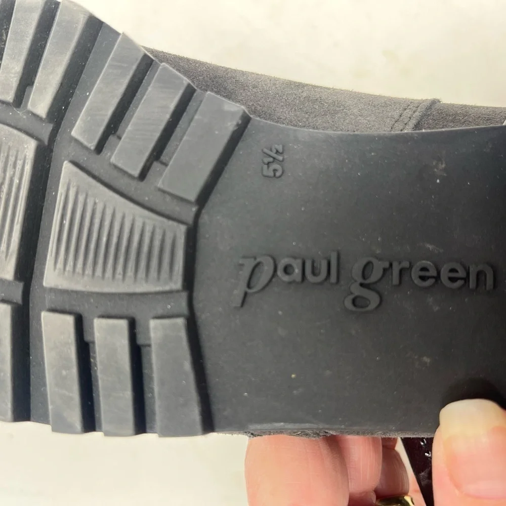 Paul Green Gray Suede Ankle Booties Patent Heel Detail Zip Closure Size 5.5
